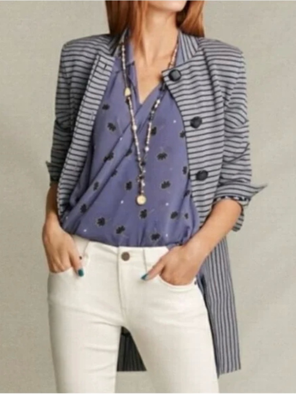 CAbi Black and White Striped Knit Top